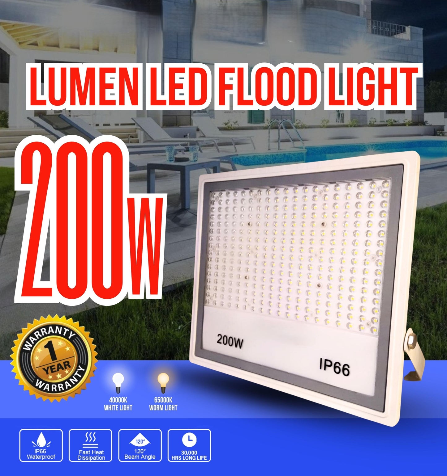 IP66 LED Flood Light – High Brightness Outdoor Energy Saving Light (50W / 100W / 150W / 200W)