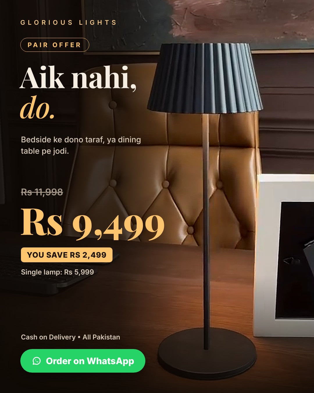 Pair of cordless table lamps offer Rs 9,499 Cash on Delivery Pakistan