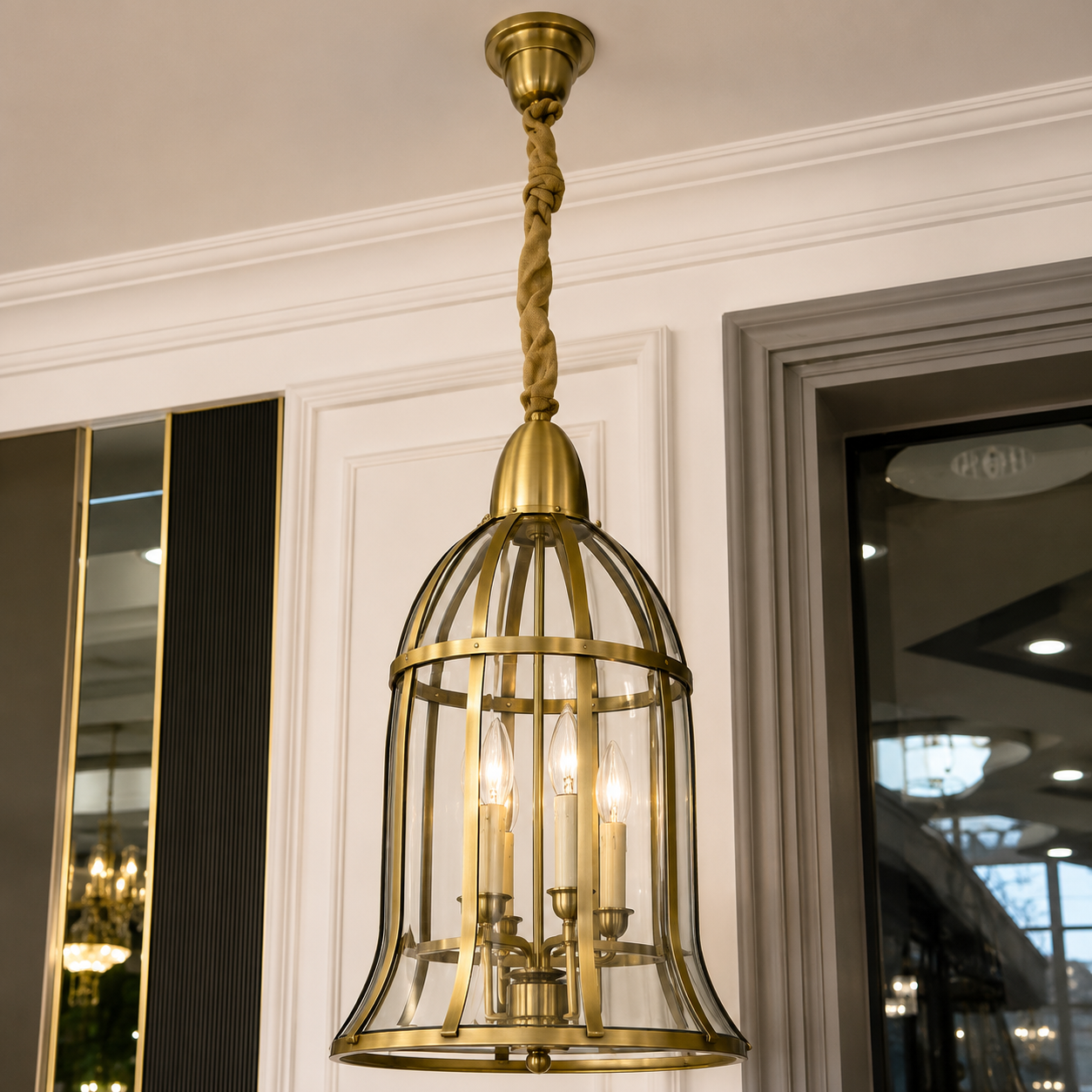 Vortex Brass Chandelier – Spiral Design Ceiling Light Pakistan