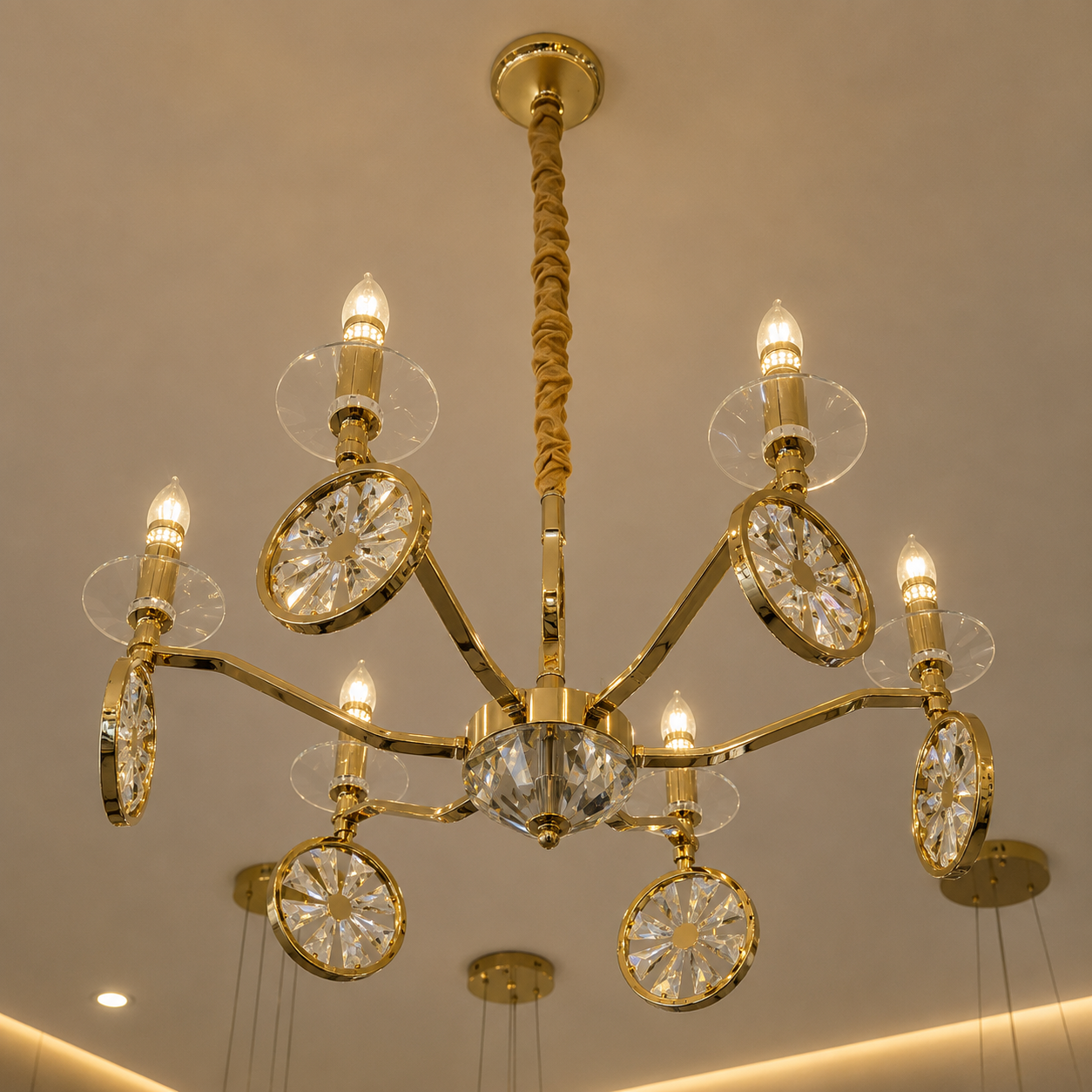 Iron Glow Chandelier – Crystal Droplet Ceiling Light Pakistan