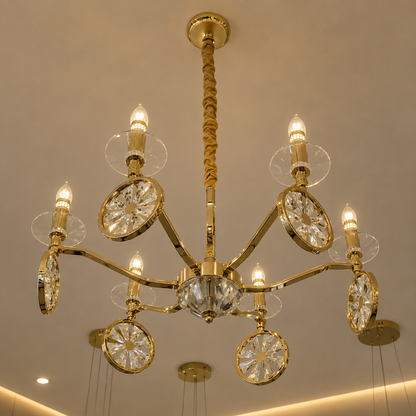 Iron Glow Chandelier – Crystal Droplet Ceiling Light Pakistan