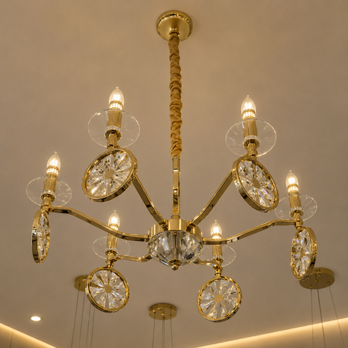 Iron Glow Chandelier – Crystal Droplet Ceiling Light Pakistan