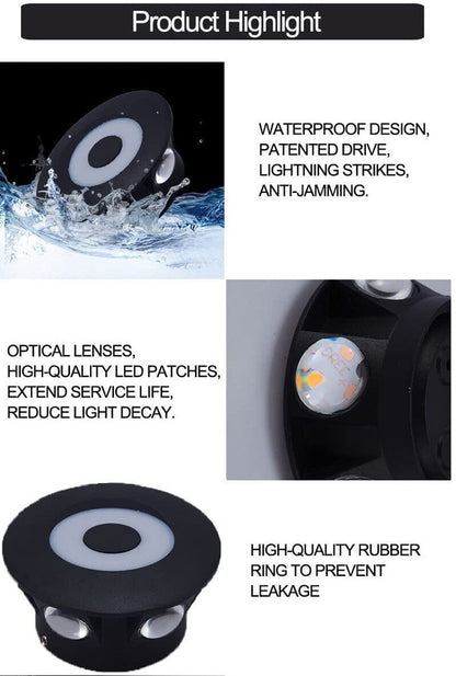 3 LED 6W Round Ray Outdoor Waterproof Wall Light Bundle