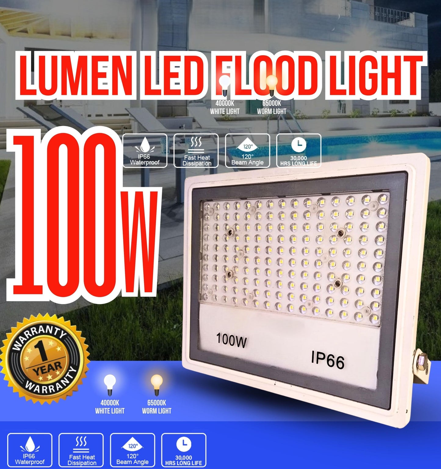 IP66 LED Flood Light – High Brightness Outdoor Energy Saving Light (50W / 100W / 150W / 200W)