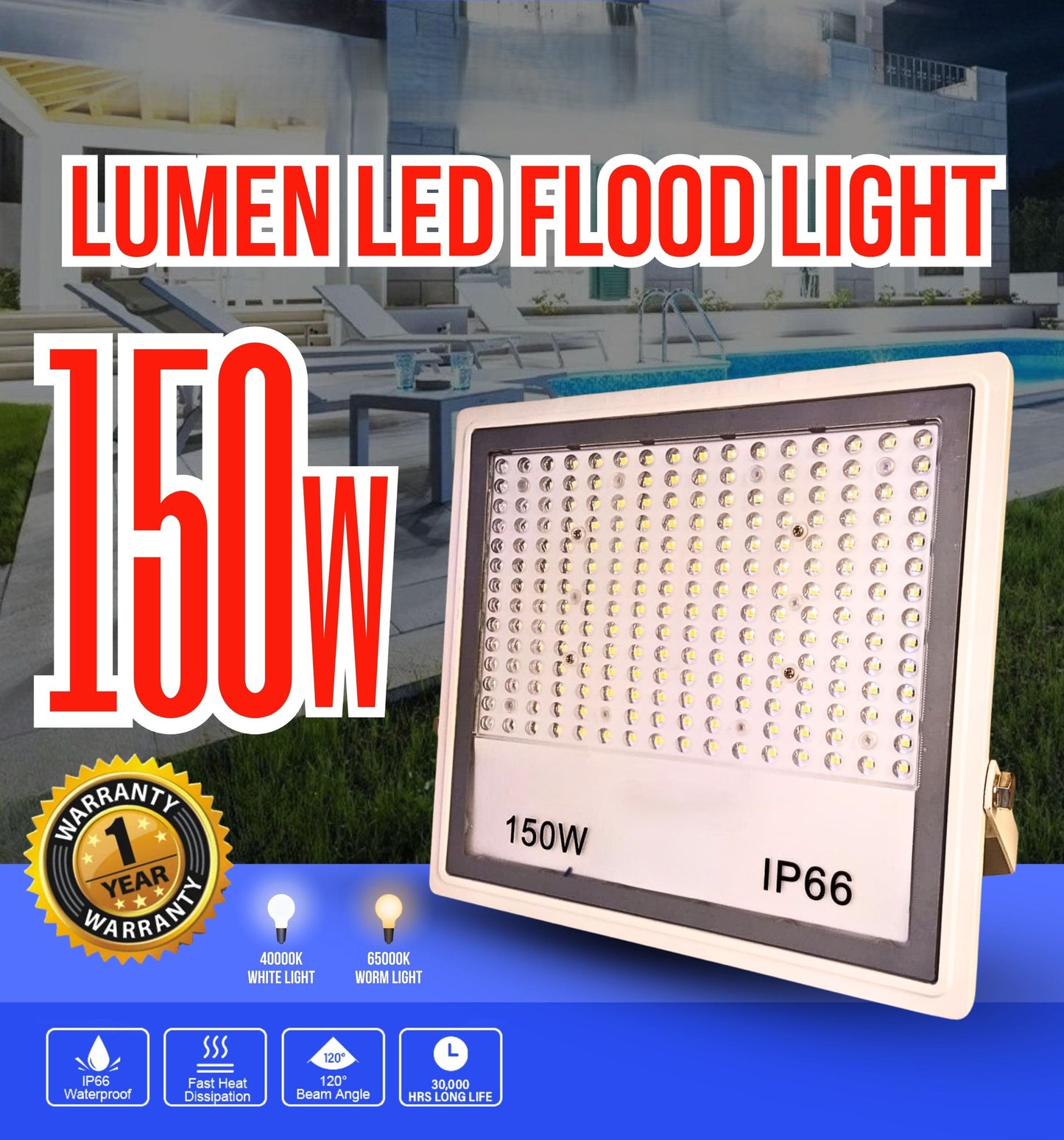 IP66 LED Flood Light – High Brightness Outdoor Energy Saving Light (50W / 100W / 150W / 200W)